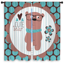 Cute Bear Teddy With Glasses Vector Illustration Window Curtains 66163265