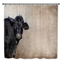 Cute Black Cow On Farm With Grunge Texture Background Great For Agriculture Or Rural Graphics Bath Decor 139754893