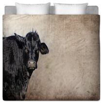 Cute Black Cow On Farm With Grunge Texture Background Great For Agriculture Or Rural Graphics Bedding 139754893