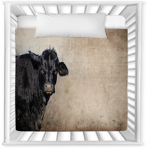 Cute Black Cow On Farm With Grunge Texture Background Great For Agriculture Or Rural Graphics Nursery Decor 139754893