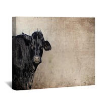Cute Black Cow On Farm With Grunge Texture Background Great For Agriculture Or Rural Graphics Wall Art 139754893