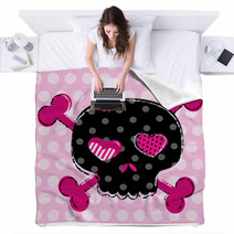 Cute Black Skull With Heart Eyes And Polka Dot Background Blankets 53038779