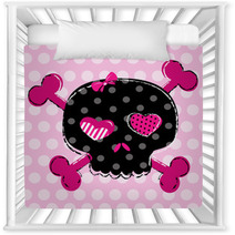 Cute Black Skull With Heart Eyes And Polka Dot Background Nursery Decor 53038779