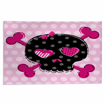 Cute Black Skull With Heart Eyes And Polka Dot Background Rugs 53038779
