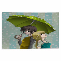 Cute Boy And Girl With Umbrella And Nice Background Rugs 28018489