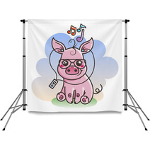Cute Cartoon Baby Pig In A Cool Sunglasses Backdrops 212867346