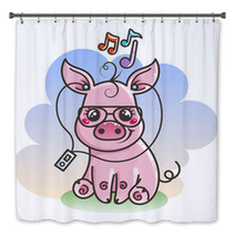 Cute Cartoon Baby Pig In A Cool Sunglasses Bath Decor 212867346
