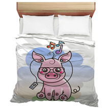 Cute Cartoon Baby Pig In A Cool Sunglasses Bedding 212867346