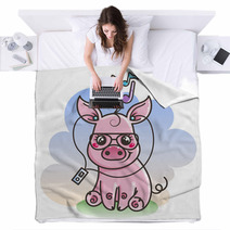 Cute Cartoon Baby Pig In A Cool Sunglasses Blankets 212867346