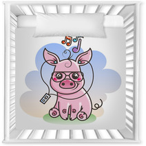 Cute Cartoon Baby Pig In A Cool Sunglasses Nursery Decor 212867346