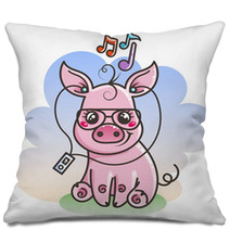 Cute Cartoon Baby Pig In A Cool Sunglasses Pillows 212867346