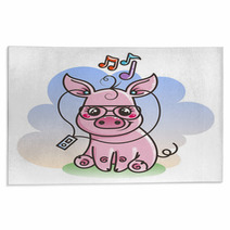 Cute Cartoon Baby Pig In A Cool Sunglasses Rugs 212867346