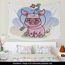 Cute Cartoon Baby Pig In A Cool Sunglasses Wall Art 212867346