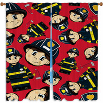 Cute Cartoon Fireman Firefighter With Axe Pattern Window Curtains 136639325