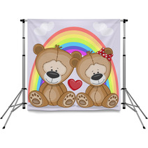 Cute Cartoon Lover Bears In Front Of A Rainbow Backdrops 61433551