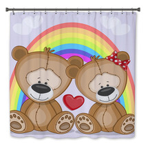 Cute Cartoon Lover Bears In Front Of A Rainbow Bath Decor 61433551
