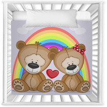 Cute Cartoon Lover Bears In Front Of A Rainbow Nursery Decor 61433551