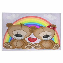 Cute Cartoon Lover Bears In Front Of A Rainbow Rugs 61433551