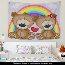 Cute Cartoon Lover Bears In Front Of A Rainbow Wall Art 61433551