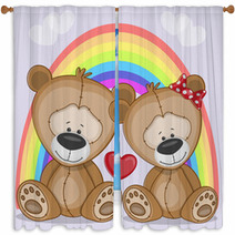Cute Cartoon Lover Bears In Front Of A Rainbow Window Curtains 61433551