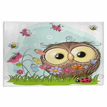 Cute Cartoon Owl On A Meadow Rugs 170431446