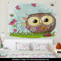 Cute Cartoon Owl On A Meadow Wall Art 170431446