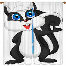 Cute Cartoon Skunk Waving Window Curtains 64134862