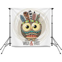 Cute Cartoon Tribal Owl With Feathers Backdrops 228266442