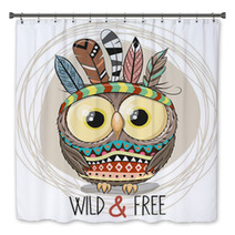 Cute Cartoon Tribal Owl With Feathers Bath Decor 228266442