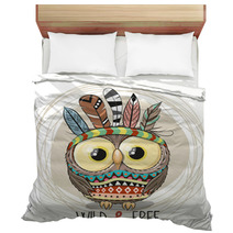 Cute Cartoon Tribal Owl With Feathers Bedding 228266442