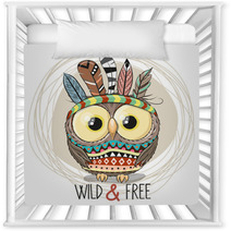 Cute Cartoon Tribal Owl With Feathers Nursery Decor 228266442