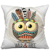 Cute Cartoon Tribal Owl With Feathers Pillows 228266442