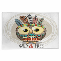 Cute Cartoon Tribal Owl With Feathers Rugs 228266442