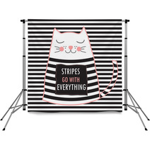 Cute Cat With Quote Stripes Go With Everything Fashion Design T Shirt Print Backdrops 110450350