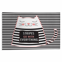 Cute Cat With Quote Stripes Go With Everything Fashion Design T Shirt Print Rugs 110450350