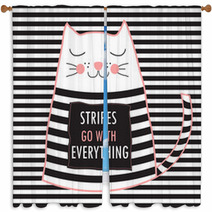 Cute Cat With Quote Stripes Go With Everything Fashion Design T Shirt Print Window Curtains 110450350