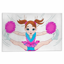 Cute Cheerleading Girl Jumping In Air Rugs 25561542