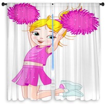 Cute Cheerleading Girl Jumping In Air Window Curtains 25086749