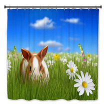 Cute Fluffy Bunny Beside A Flower Hiding On Grass Bath Decor 32612532