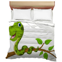 Cute Green Snake Cartoon Bedding 53860513