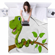 Cute Green Snake Cartoon Blankets 53860513