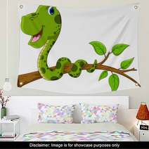 Cute Green Snake Cartoon Wall Art 53860513