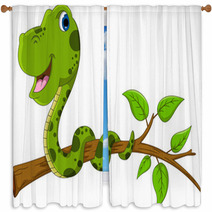 Cute Green Snake Cartoon Window Curtains 53860513