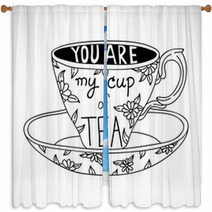 Cute Hand Drawn Tea Cup With Lettering Window Curtains 68246433
