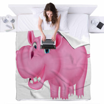 Cute Hippo Cartoon Blankets 67013525