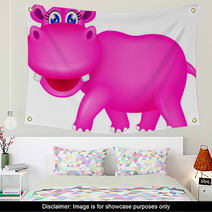 Cute Hippo Cartoon Wall Art 47910917