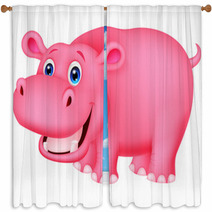 Cute Hippo Cartoon Window Curtains 67014074