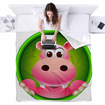 Cute Hippo Head Cartoon Blankets 44679794