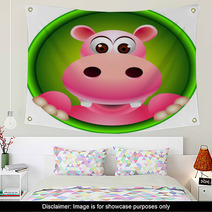 Cute Hippo Head Cartoon Wall Art 44679794