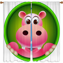 Cute Hippo Head Cartoon Window Curtains 44679794